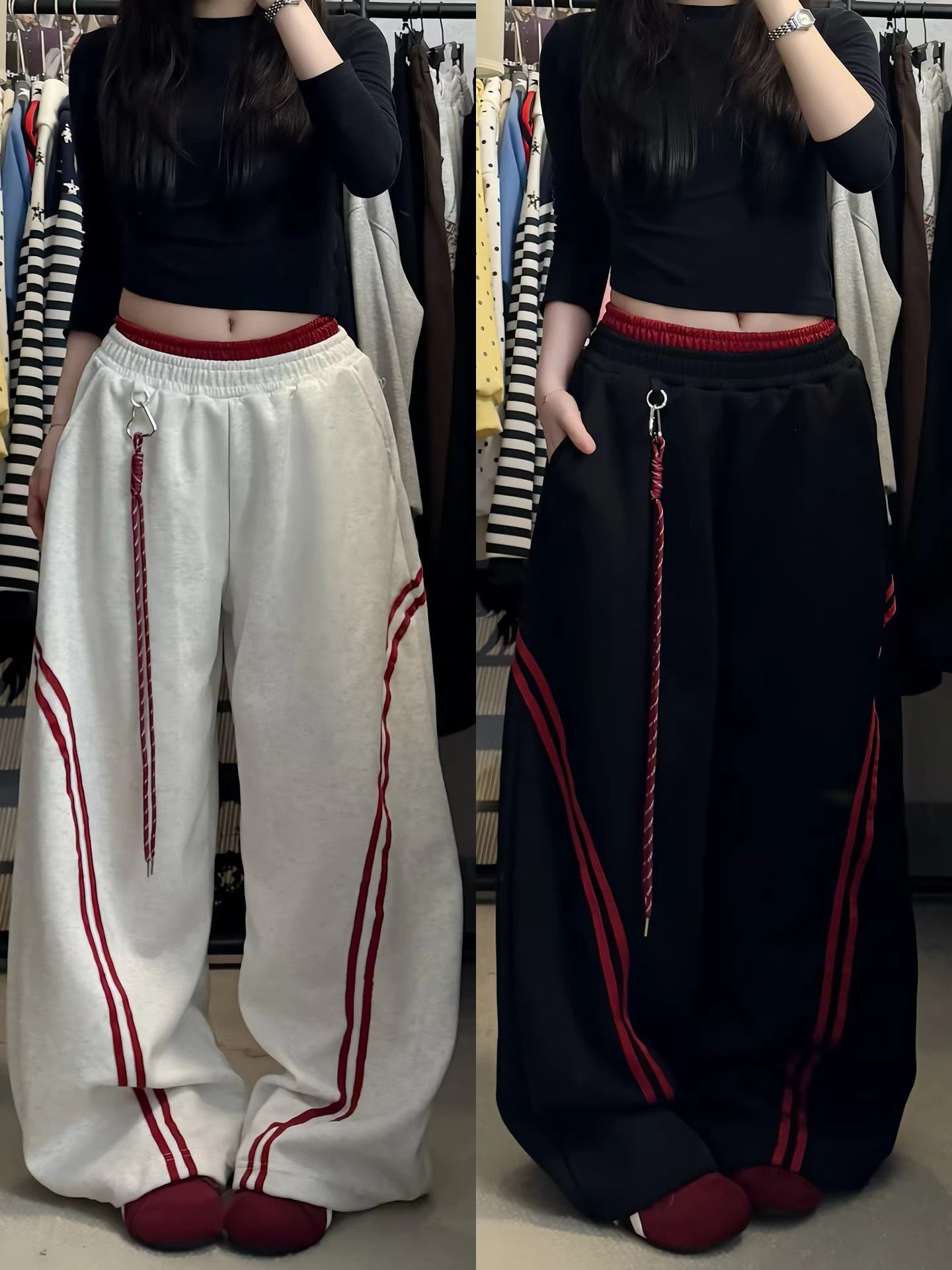 Retro Color Block Wide Leg Pants