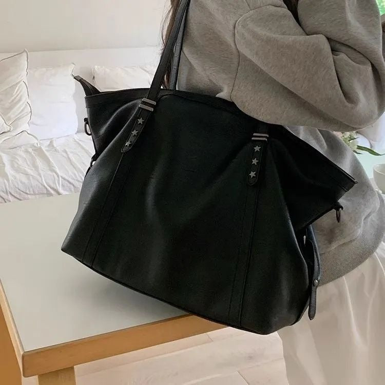 Retro Commuting Tote Bag with Crossbody Strap