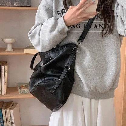 Retro Commuting Tote Bag with Crossbody Strap