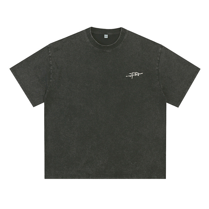 Retro Cotton Short-Sleeved T-Shirt with Letter Print