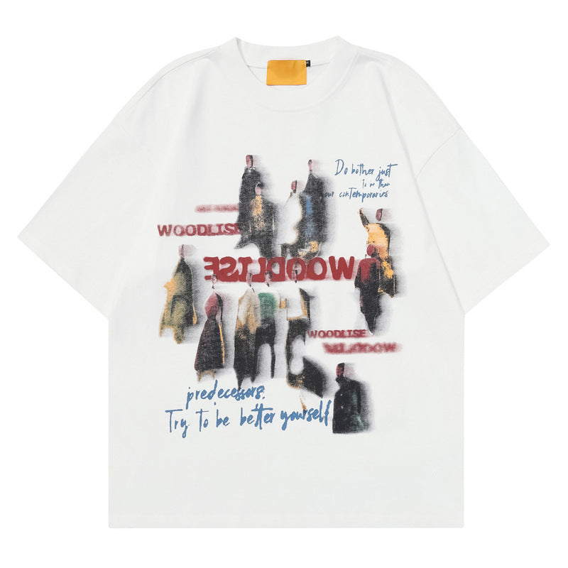 Retro Cotton T-Shirt with Abstract Print