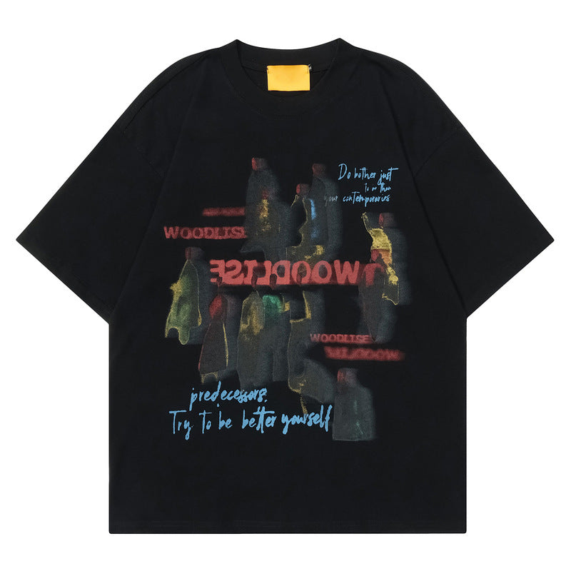 Retro Cotton T-Shirt with Abstract Print