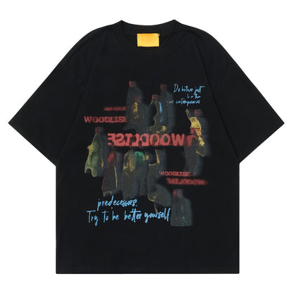 Retro Cotton T-Shirt with Abstract Print