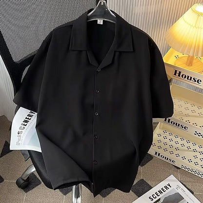 Retro Cuban Collar Short Sleeve Shirt for Men and Women