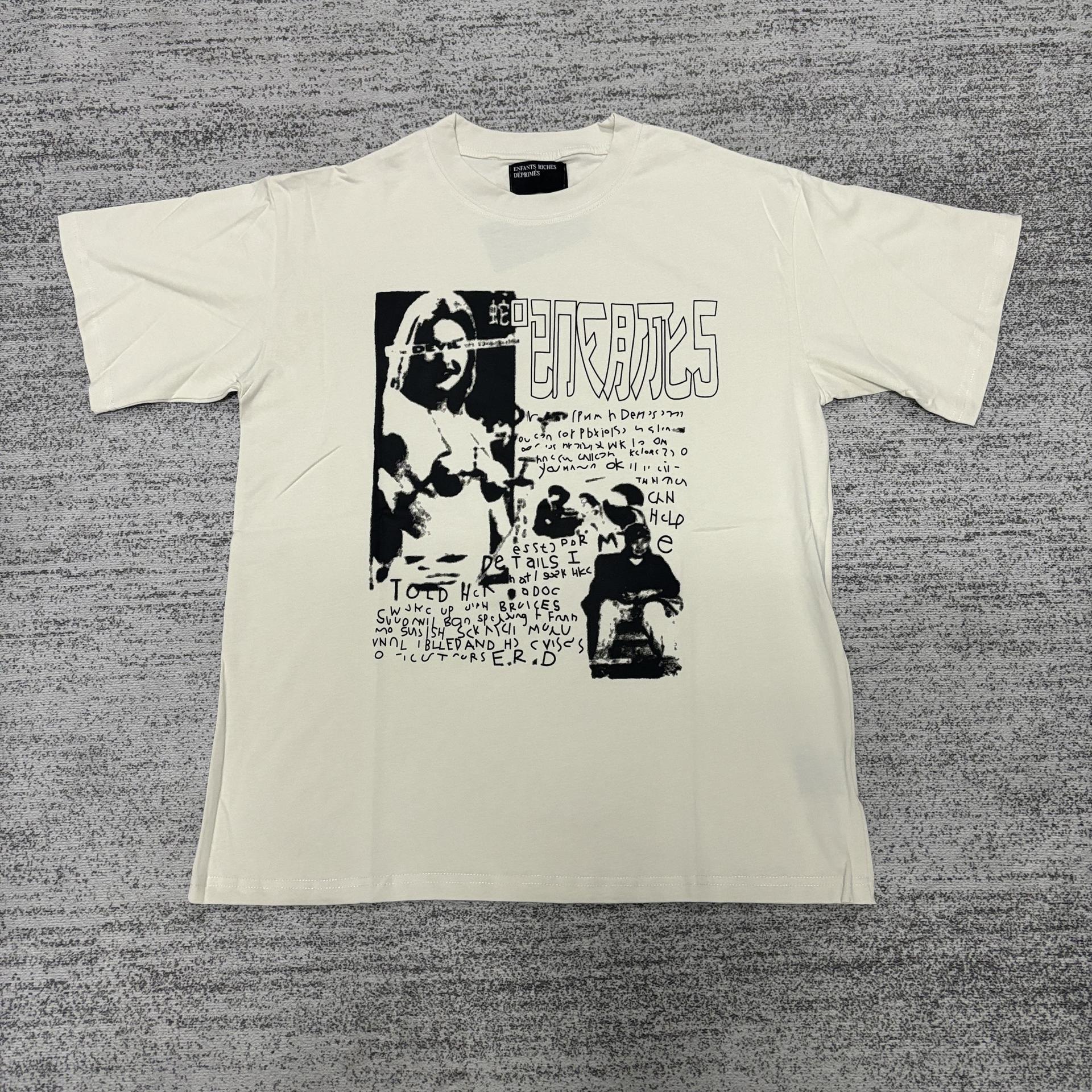 Retro Distressed Cotton T-shirt with Artistic Prints