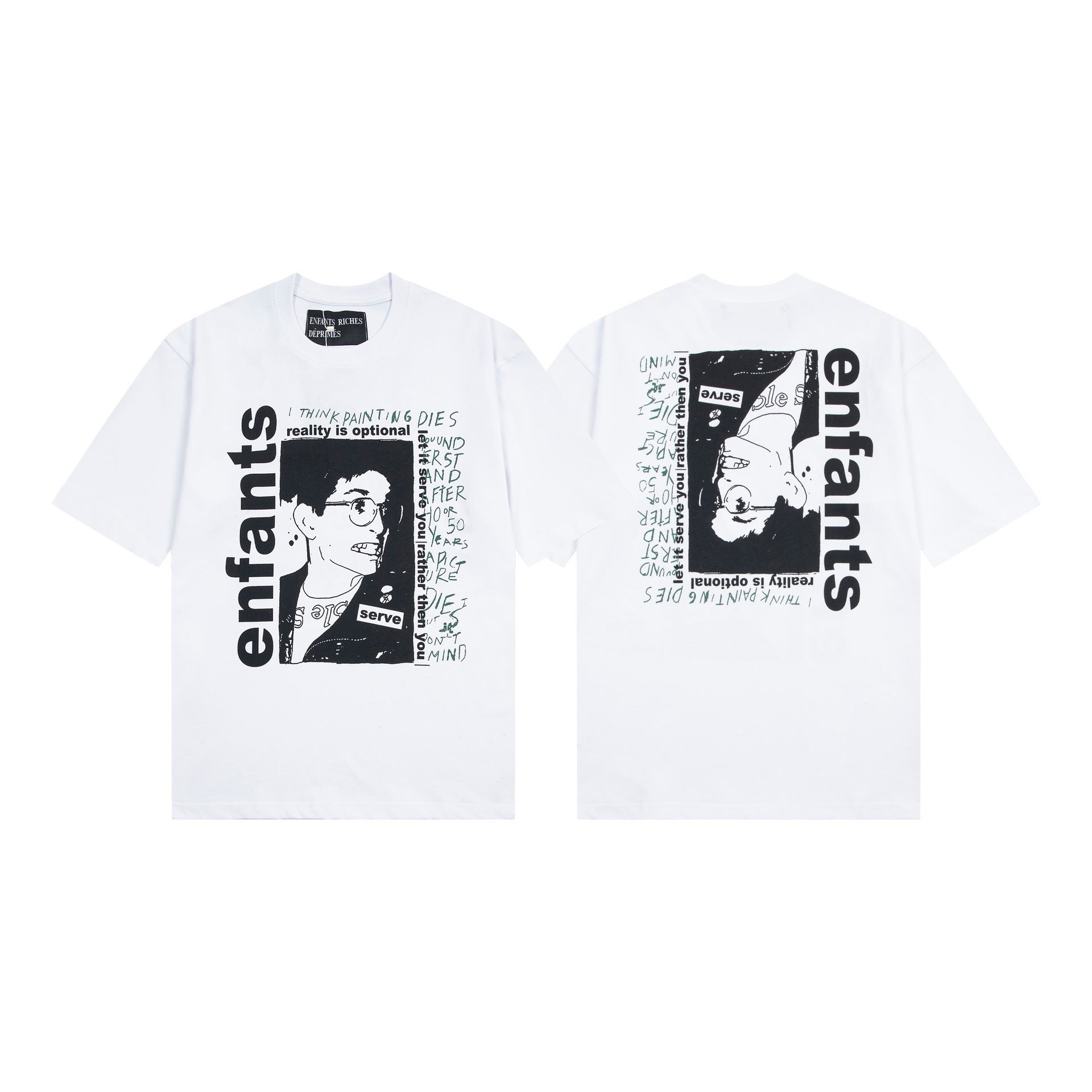 Retro Distressed Cotton T-shirt with Artistic Prints