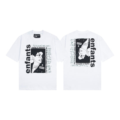 Retro Distressed Cotton T-shirt with Artistic Prints