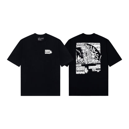 Retro Distressed Cotton T-shirt with Artistic Prints