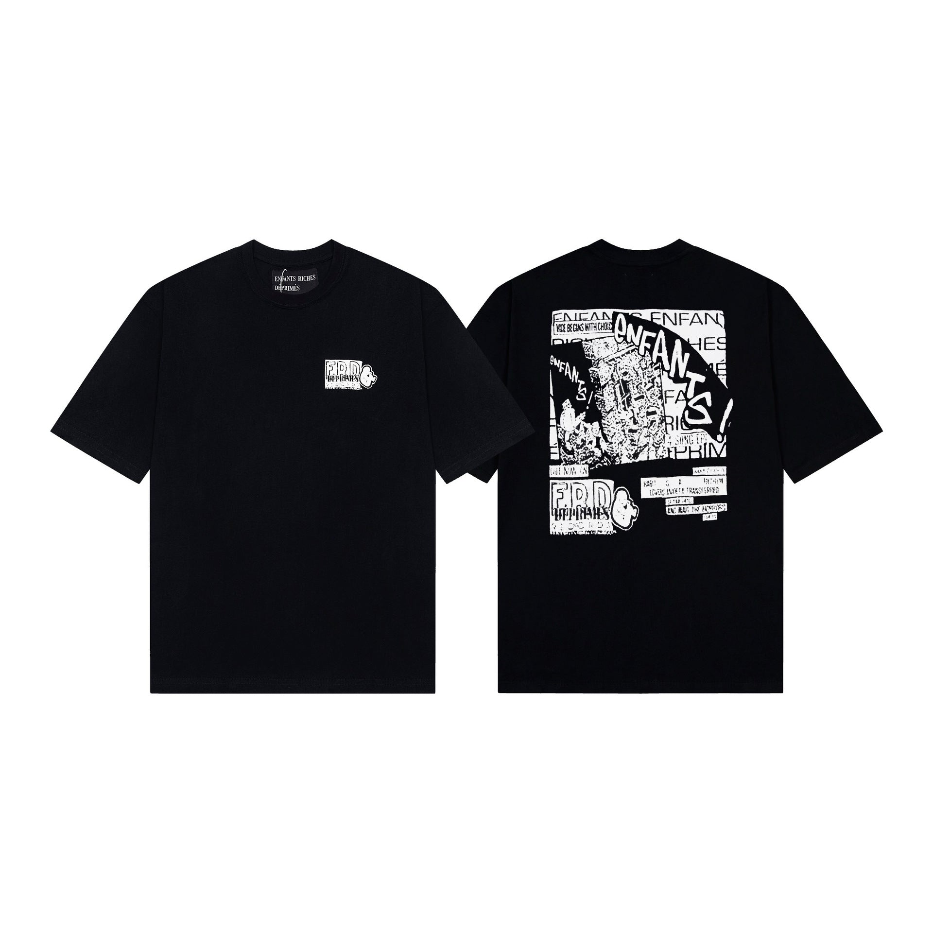 Retro Distressed Cotton T-shirt with Artistic Prints