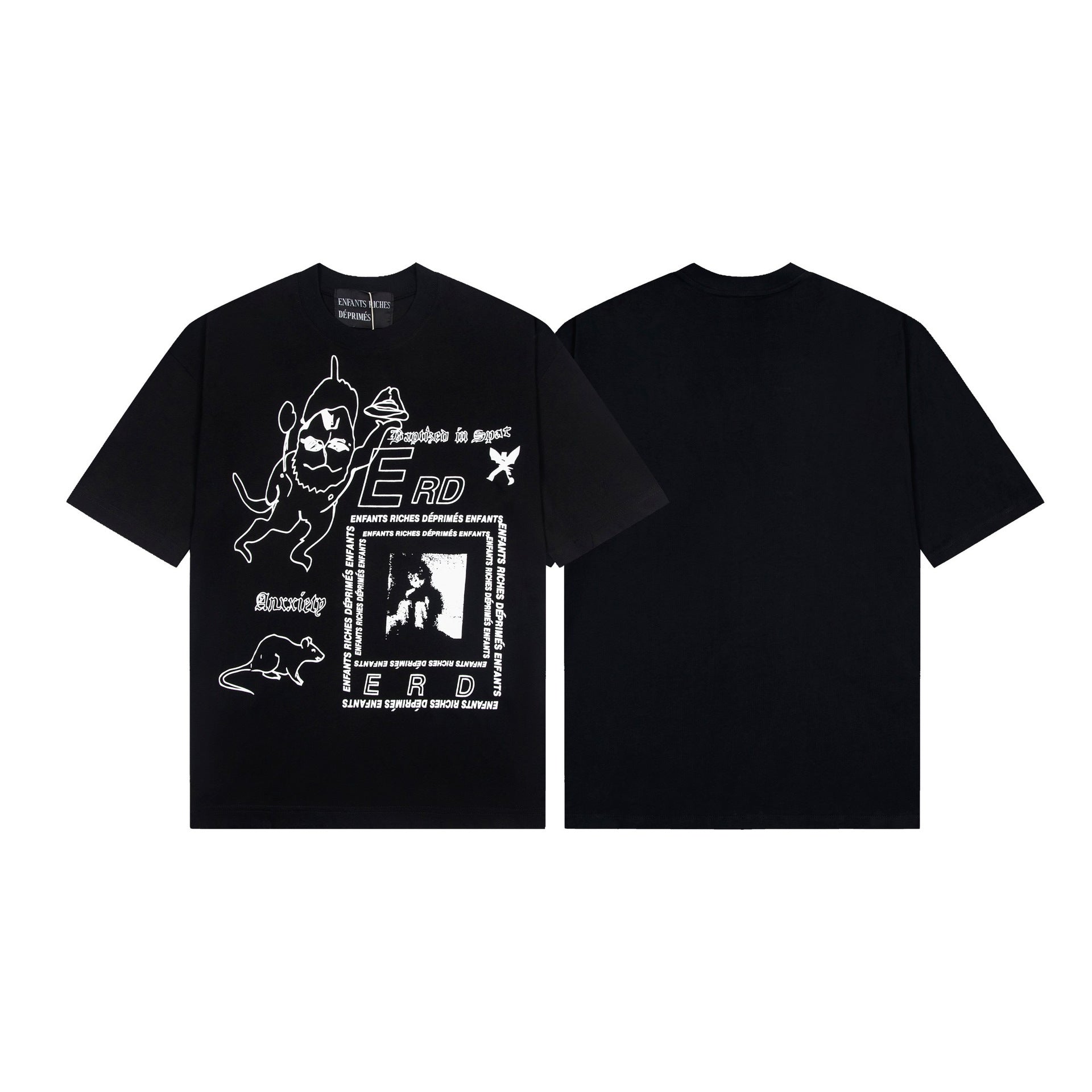Retro Distressed Cotton T-shirt with Artistic Prints