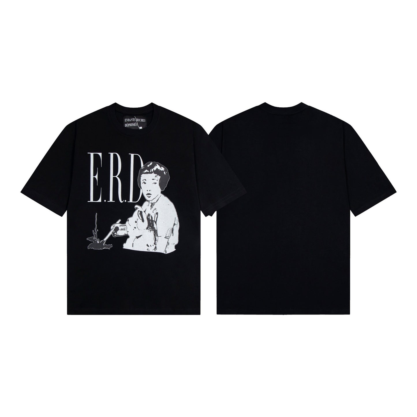 Retro Distressed Cotton T-shirt with Artistic Prints