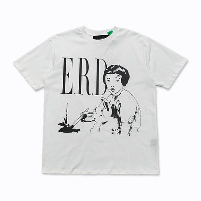 Retro Distressed Cotton T-shirt with Artistic Prints