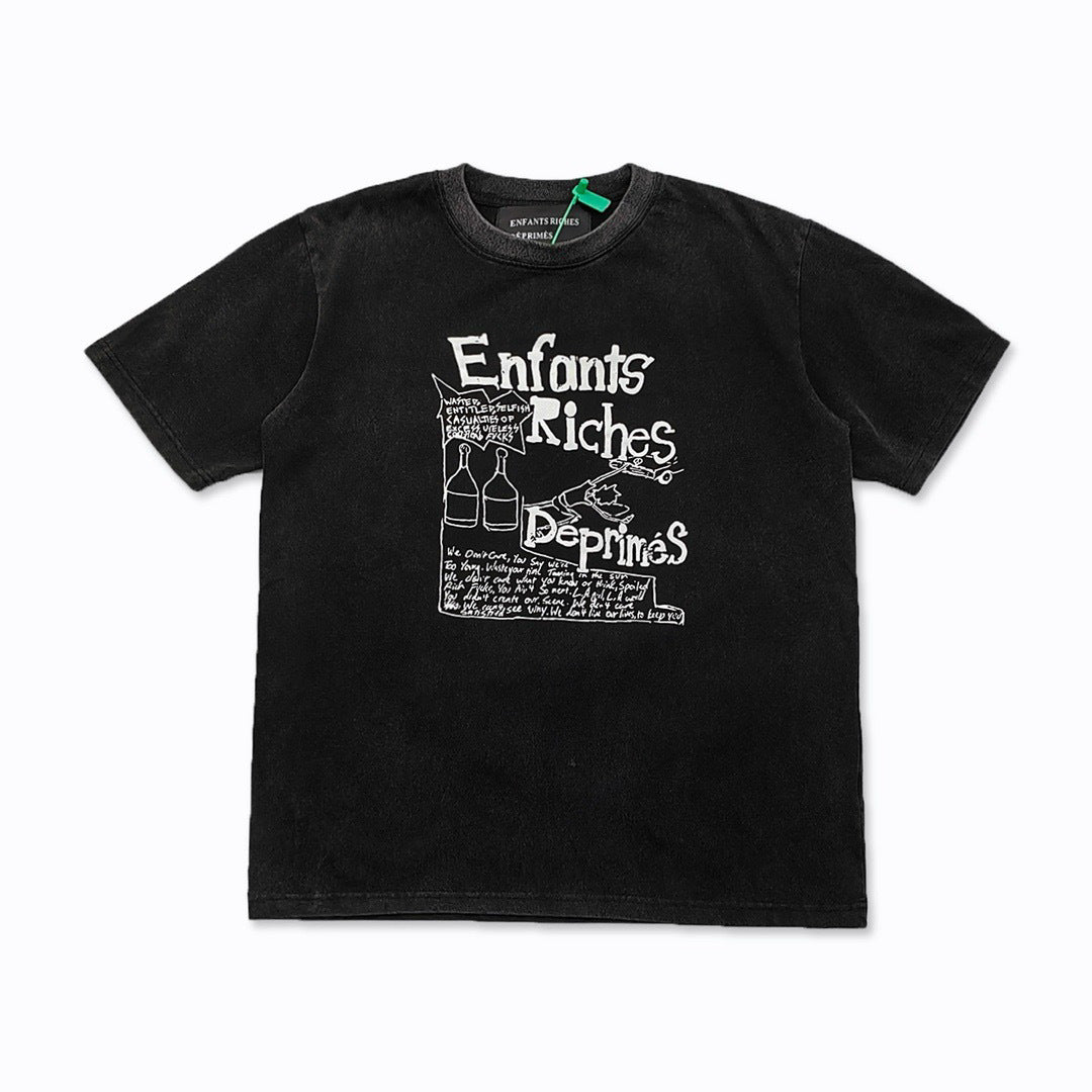 Retro Distressed Cotton T-shirt with Artistic Prints