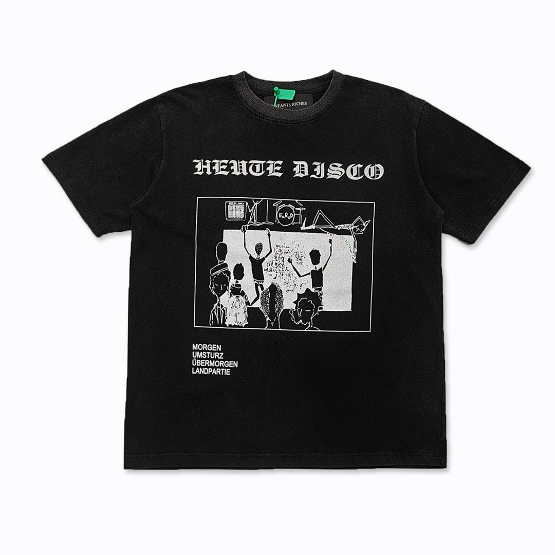 Retro Distressed Cotton T-shirt with Artistic Prints