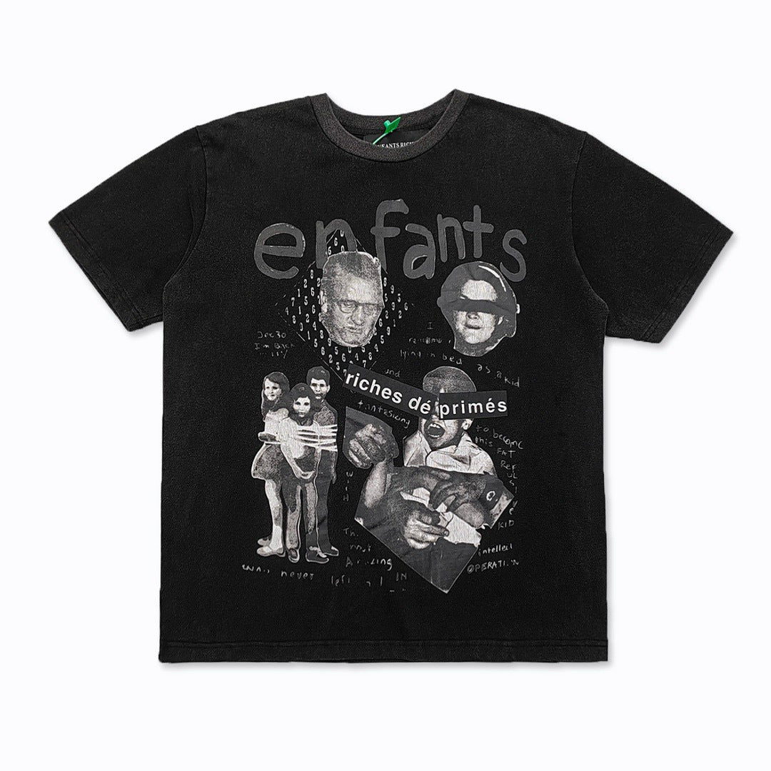Retro Distressed Cotton T-shirt with Artistic Prints