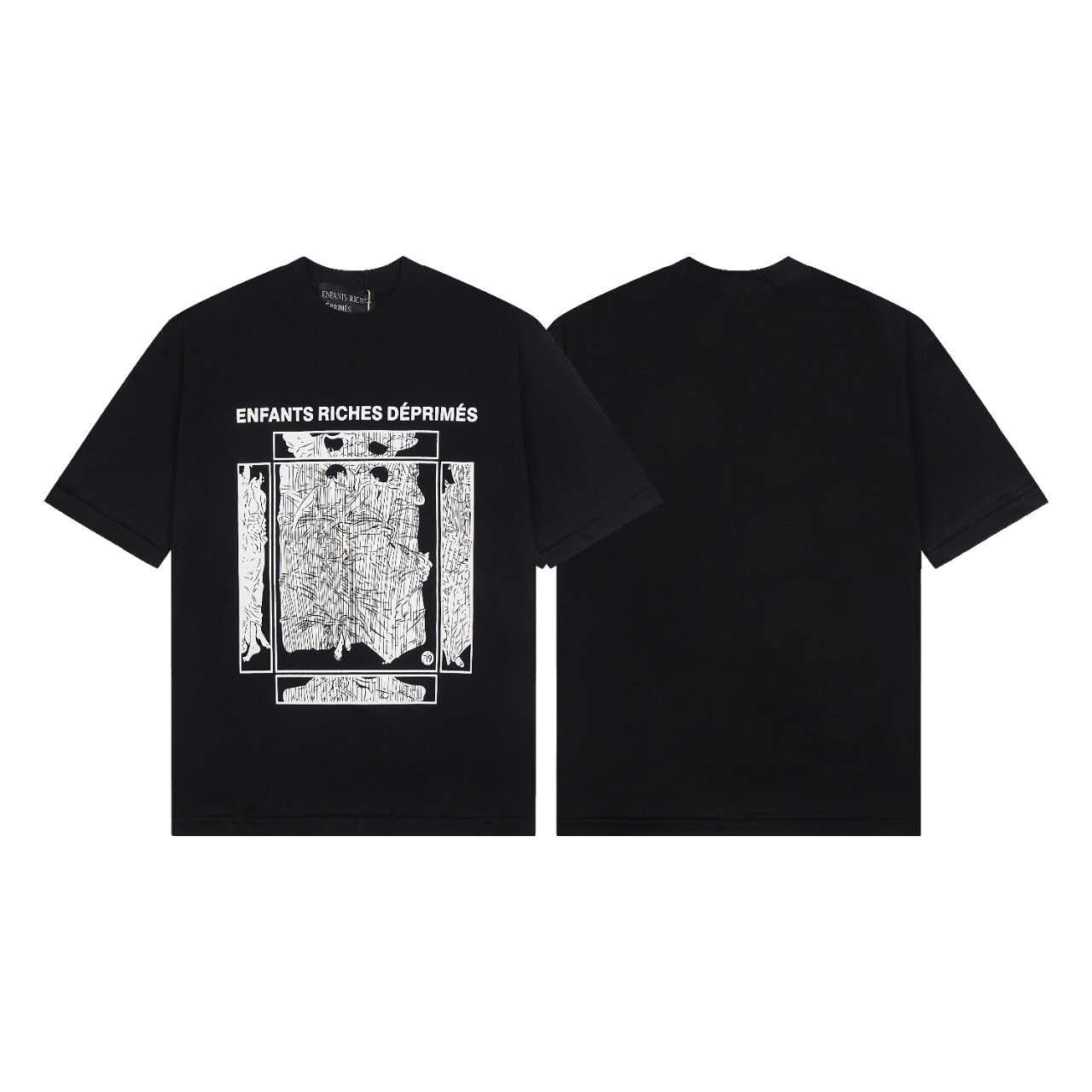Retro Distressed Cotton T-shirt with Artistic Prints
