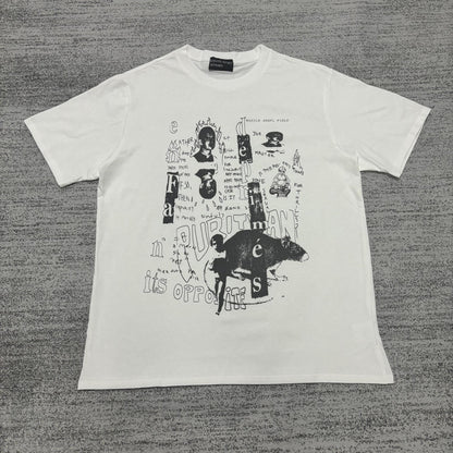 Retro Distressed Cotton T-shirt with Artistic Prints