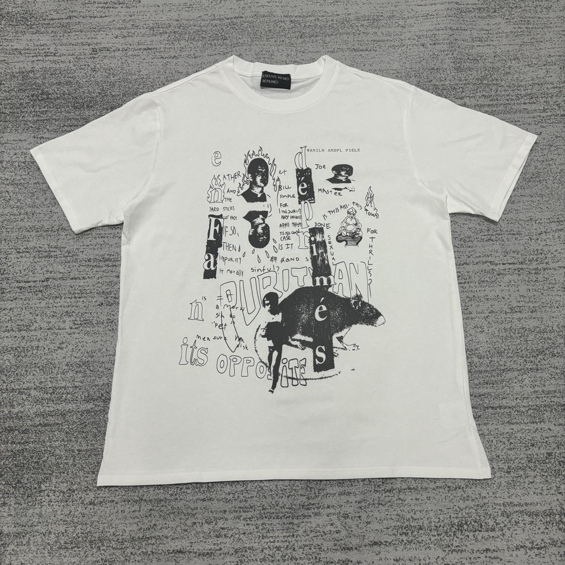 Retro Distressed Cotton T-shirt with Artistic Prints