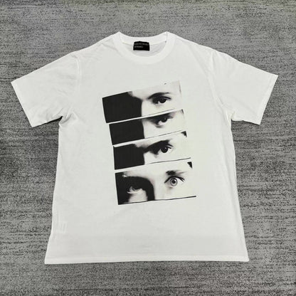 Retro Distressed Cotton T-shirt with Artistic Prints