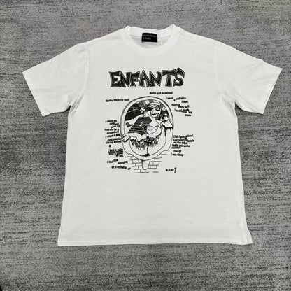 Retro Distressed Cotton T-shirt with Artistic Prints