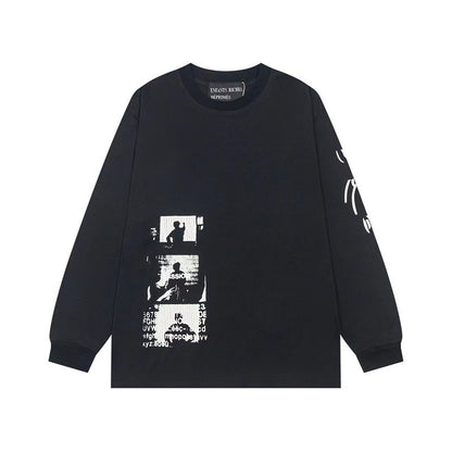 Retro Distressed Print Cotton Hooded Sweatshirt