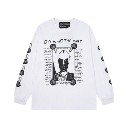 Retro Distressed Print Cotton Hooded Sweatshirt