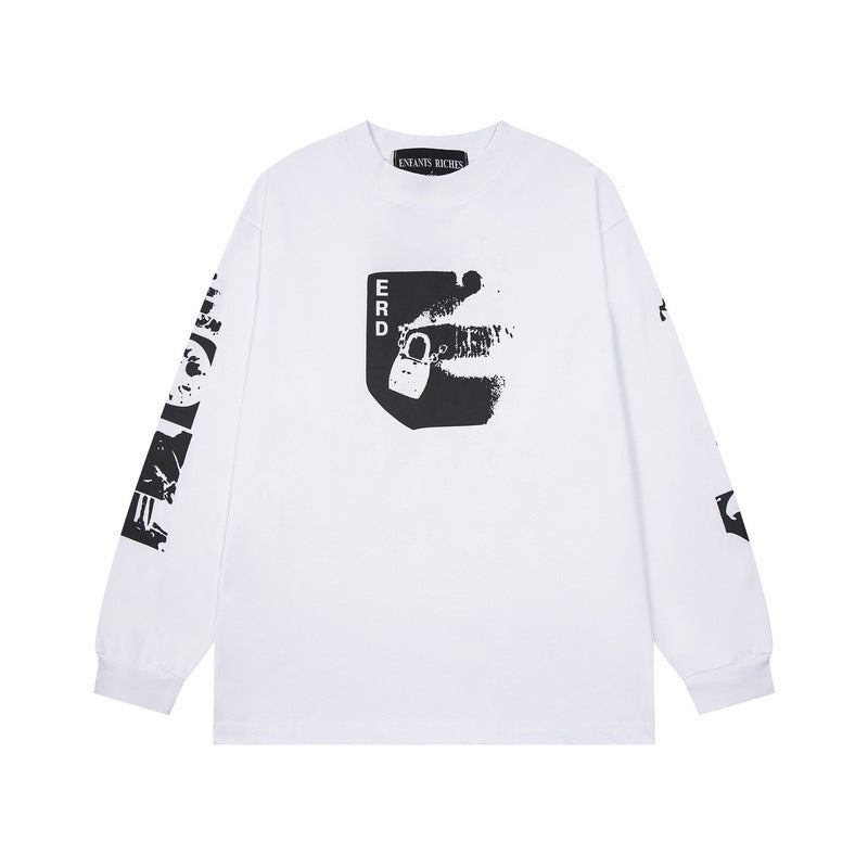 Retro Distressed Print Cotton Hooded Sweatshirt