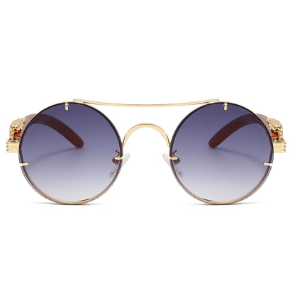 Retro Double Bridge Round Frame Sunglasses