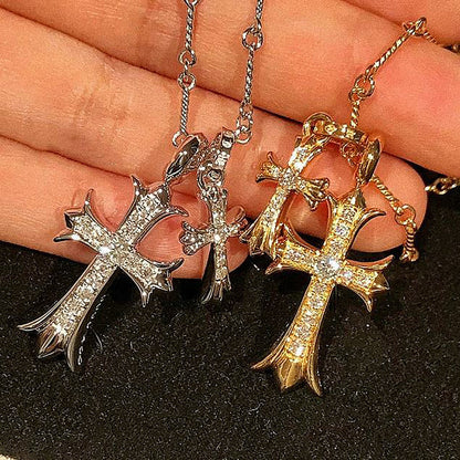 Retro double cross necklace