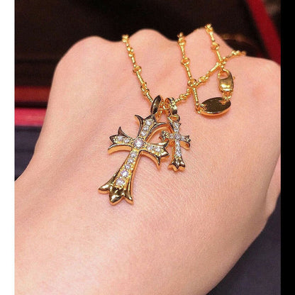 Retro double cross necklace