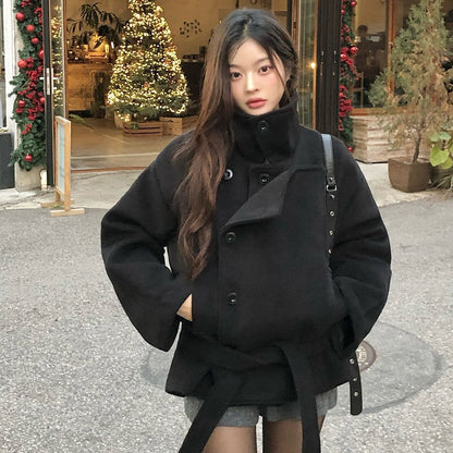 Retro Elegant Woolen Coat with Belt