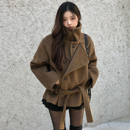 Retro Elegant Woolen Coat with Belt