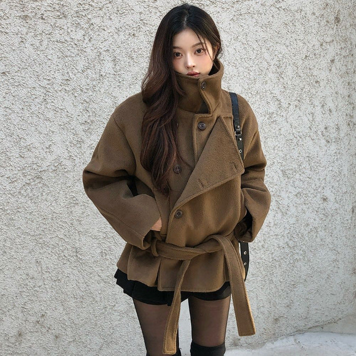 Retro Elegant Woolen Coat with Belt