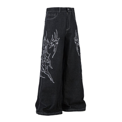 Retro Embroidered Denim Baggy Pants