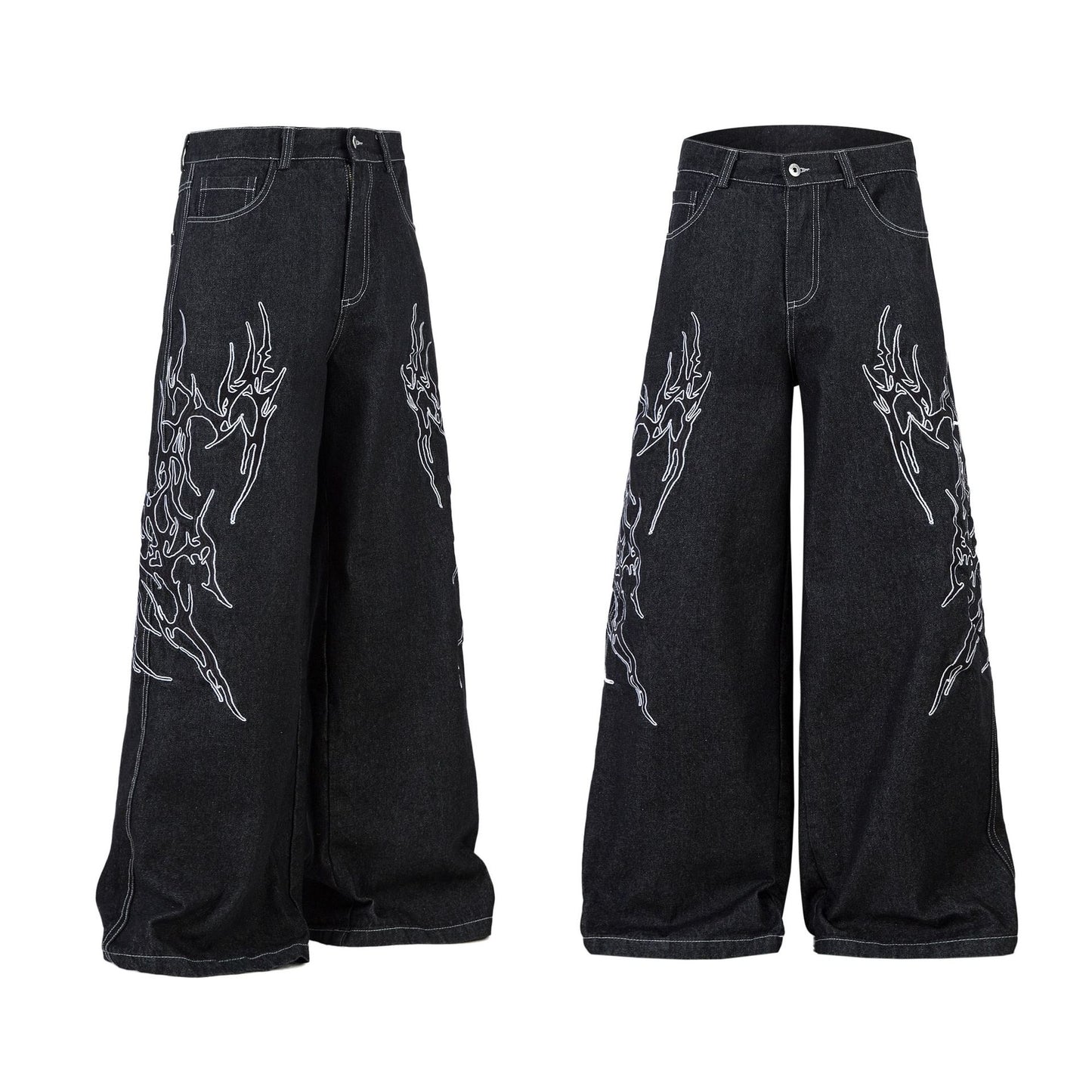 Retro Embroidered Denim Baggy Pants