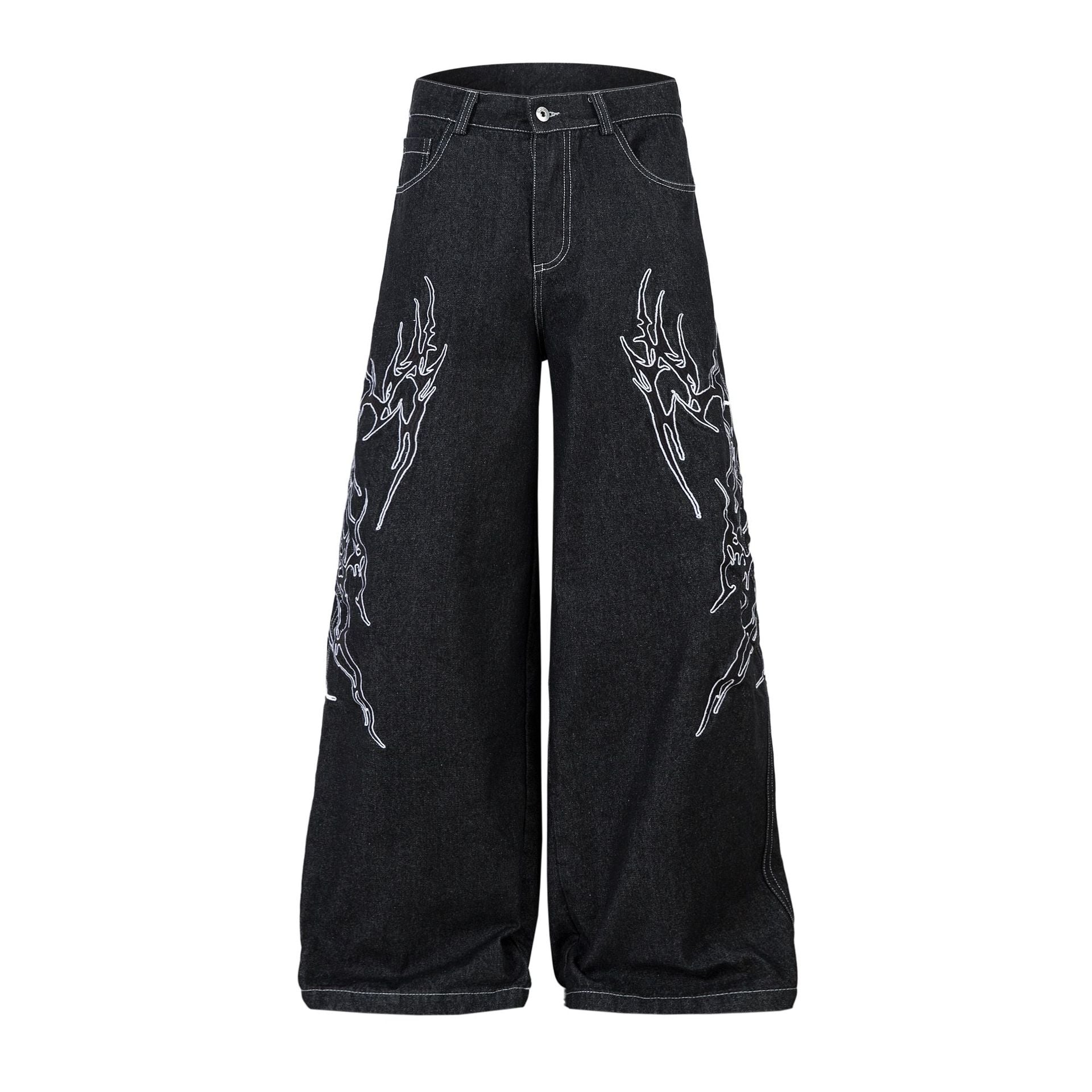 Retro Embroidered Denim Baggy Pants