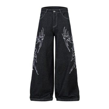 Retro Embroidered Denim Baggy Pants