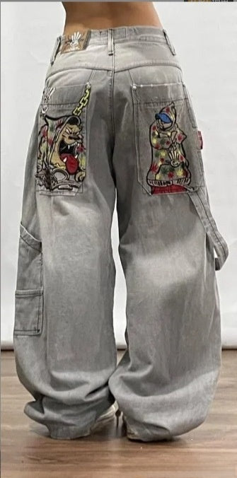 Retro Embroidered Hip-Hop Streetwear Harajuku Men’s Wide-Leg Pants
