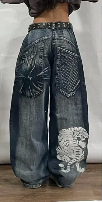 Retro Embroidered Hip-Hop Streetwear Harajuku Men’s Wide-Leg Pants