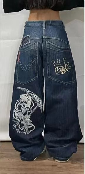 Retro Embroidered Hip-Hop Streetwear Harajuku Men’s Wide-Leg Pants