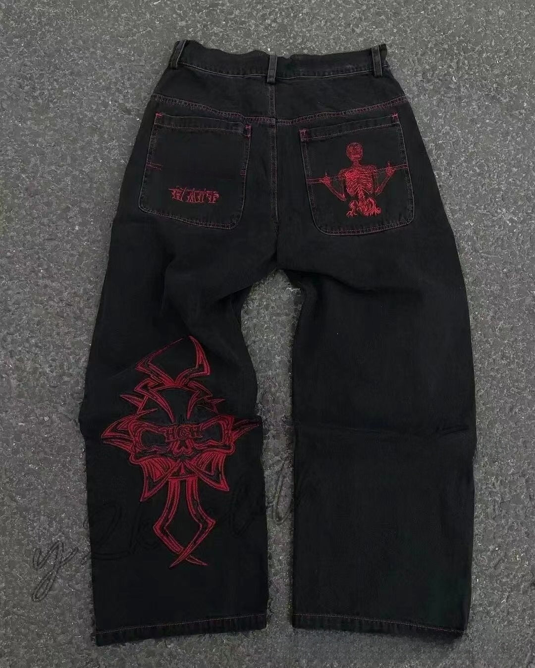 Retro Embroidered Hip-Hop Streetwear Harajuku Men’s Wide-Leg Pants