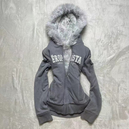 Retro embroidered letter hooded sweatshirt