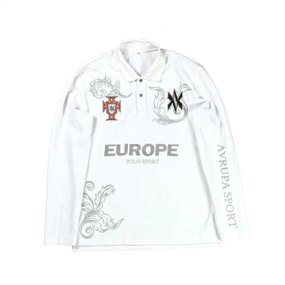 Retro Embroidered Polo Shirt Loose Fit Casual Top