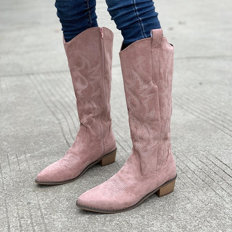 Retro Embroidered Women Mid-Calf Boots