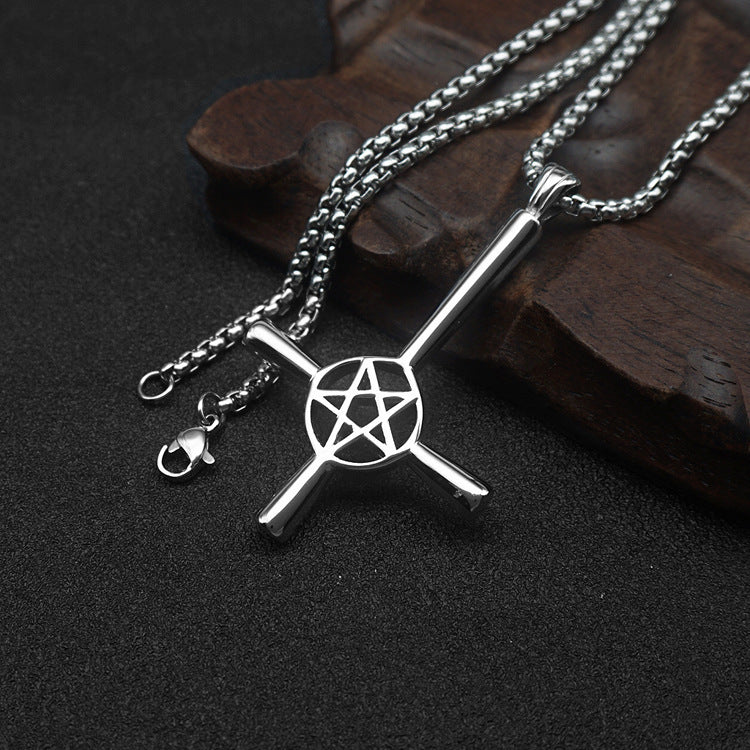 Retro Five-Pointed Star Inverted Cross Punk Necklace