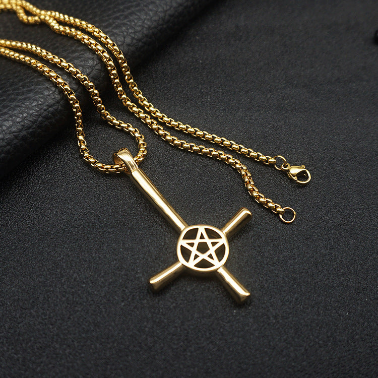 Retro Five-Pointed Star Inverted Cross Punk Necklace