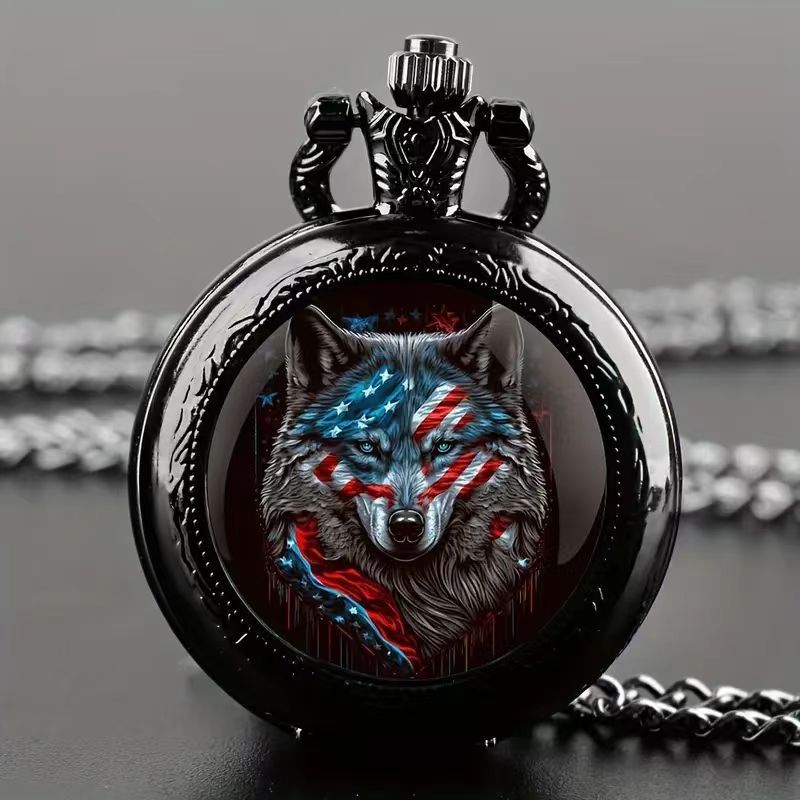 Retro Flip Pocket Watch Necklace with Decorative Chain