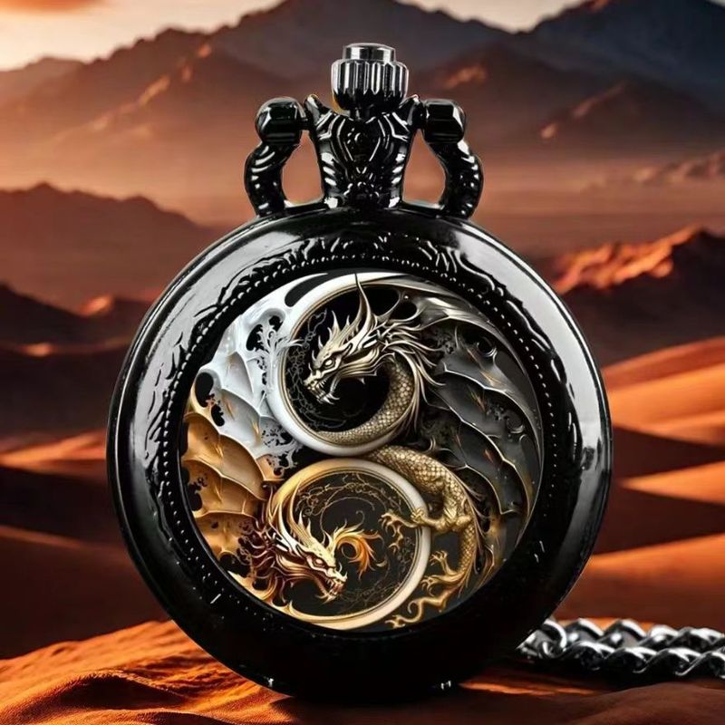 Retro Flip Pocket Watch Necklace with Decorative Chain