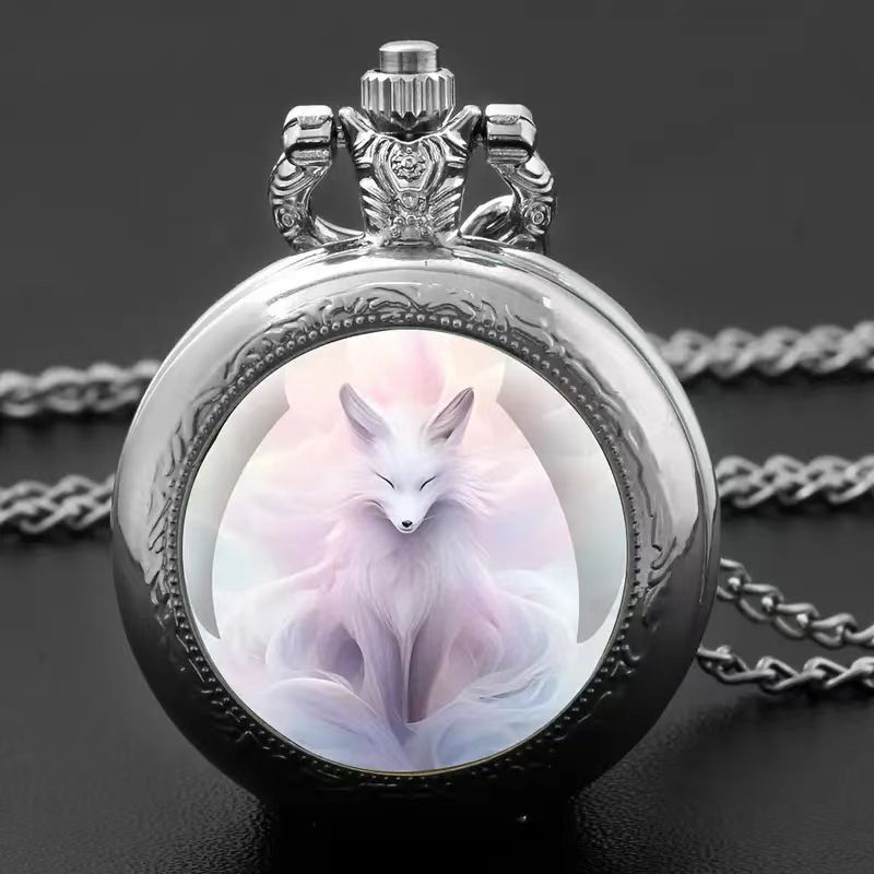 Retro Flip Pocket Watch Necklace with Decorative Chain