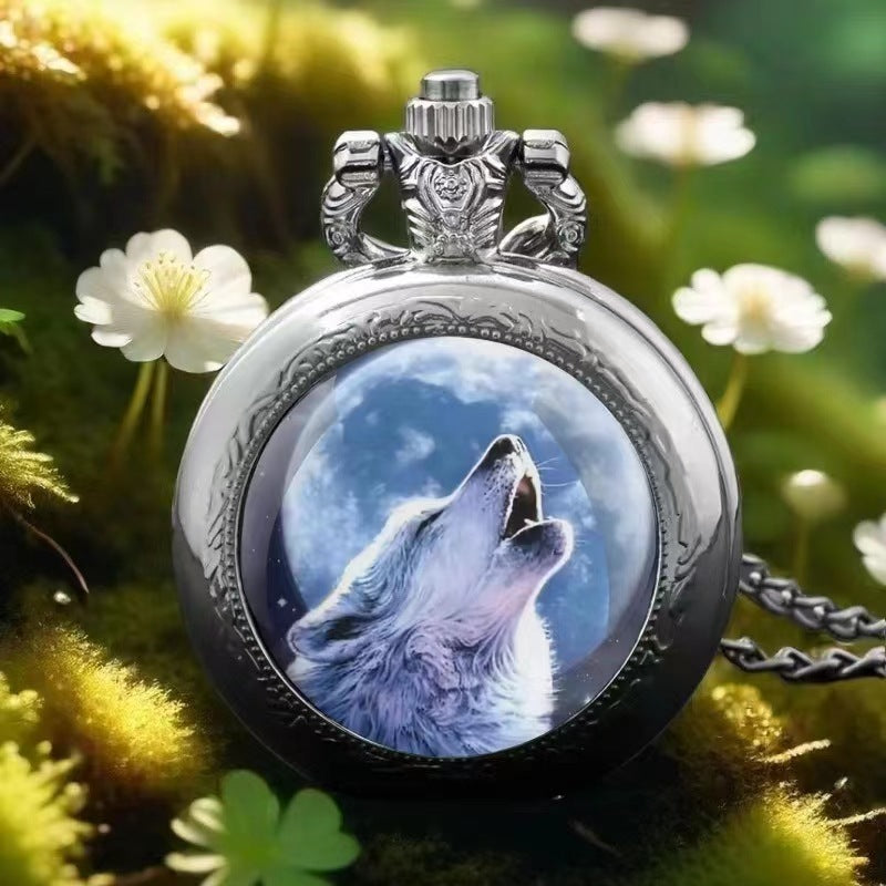 Retro Flip Pocket Watch Necklace with Decorative Chain